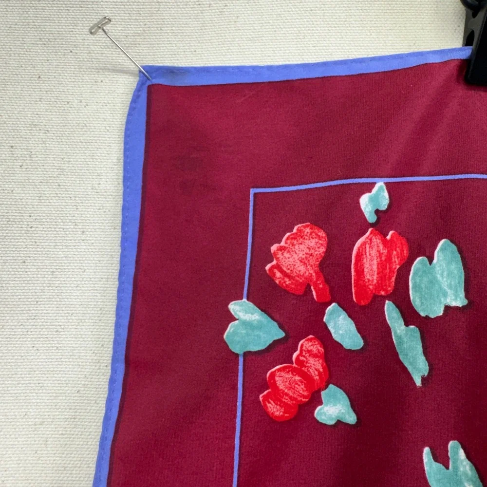 Vera Scarf Squares Set of 2 Burgundy Red Floral Silk Blend Vintage Cottagecore